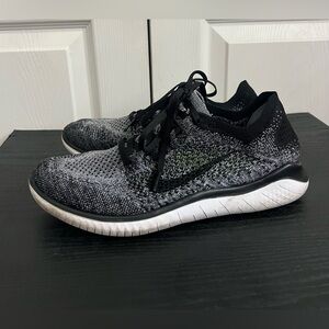 Nike Free Run Flyknit 2018 942839-101 Running Shoes Black White Women's Size 9